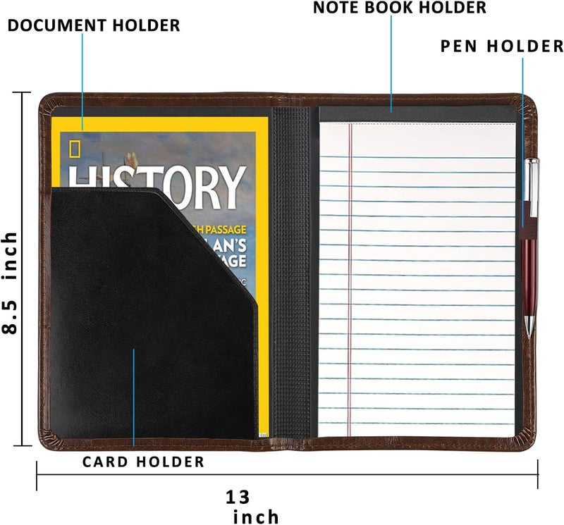 Gorbado Padfolio/Portfolio Binder, Mini Padfolio Portfolio Binder 5 x 8 Legal Writing Pad, A5 Document Organizer Folder for Men Women,Brown. - Image 3